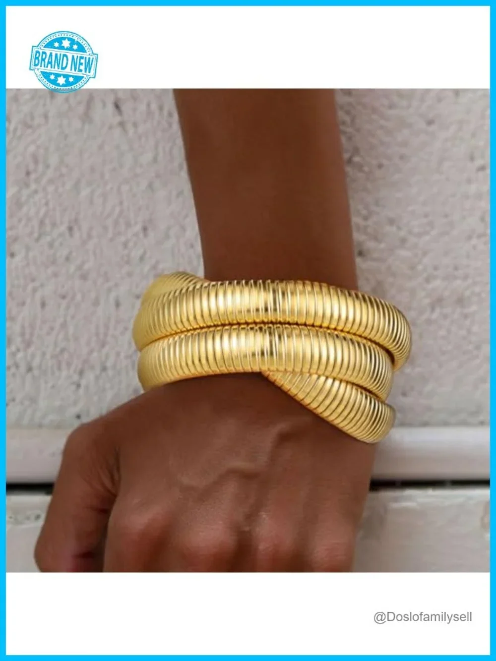 18K Gold Plated Chunky Stainless Steel Stretch Bangle Bracelet Stack